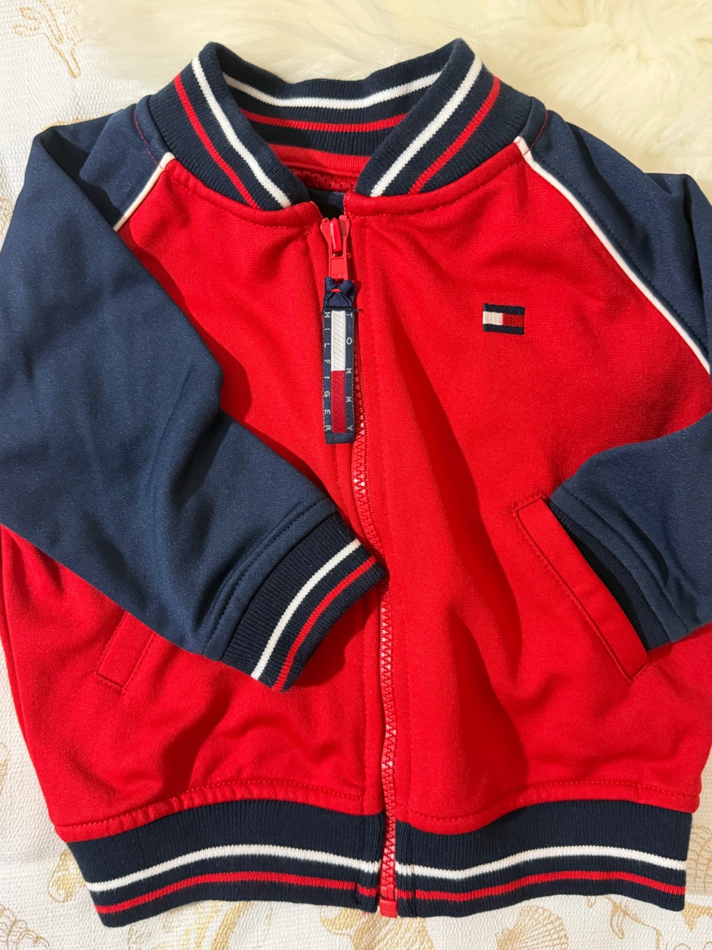 Tommy Hilfiger Kids Red & Navy Striped Zip Hoodie